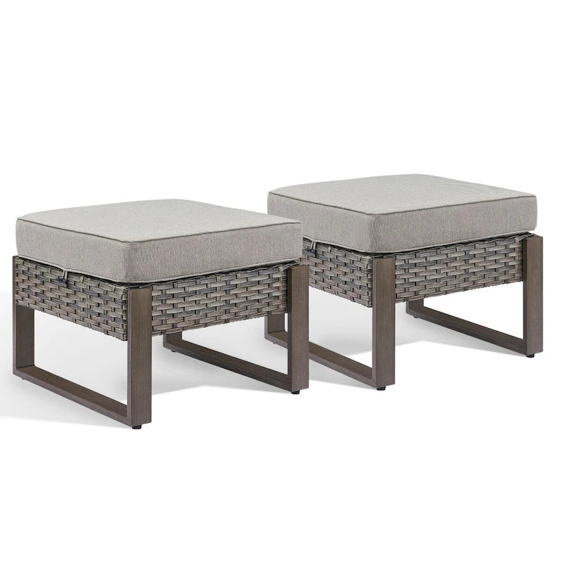 Gymojoy Patio extérieur en rotin avec 2 poufs – Gris