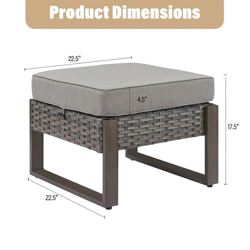 Gymojoy Patio extérieur en rotin avec 2 poufs – Gris