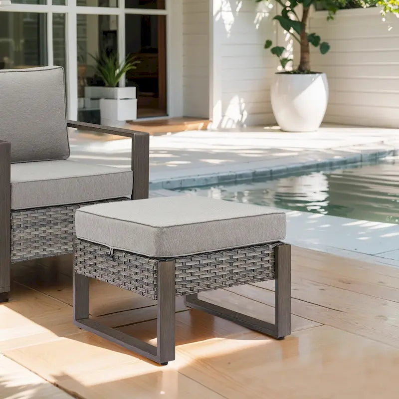 Gymojoy Patio extérieur en rotin avec 2 poufs – Gris