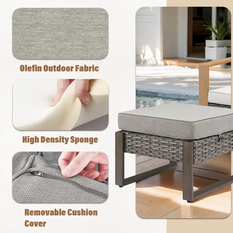 Gymojoy Patio extérieur en rotin avec 2 poufs – Gris