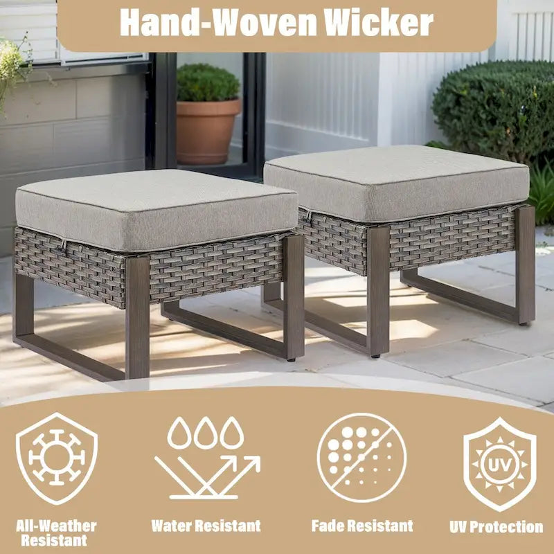 Gymojoy Patio extérieur en rotin avec 2 poufs – Gris
