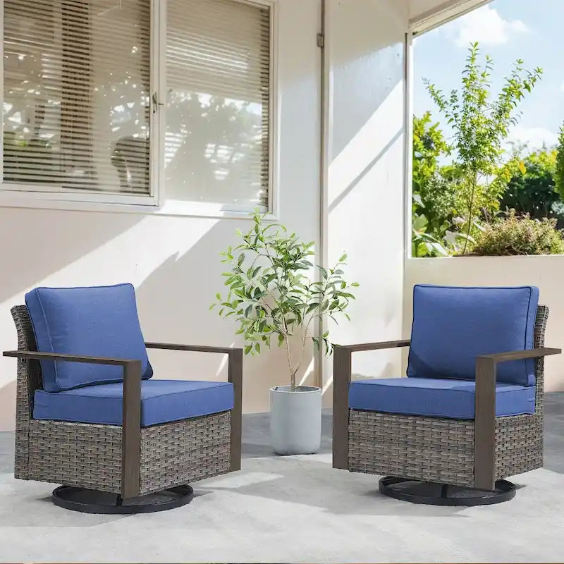 Fauteuil à bascule et pivotant d'extérieur en osier gris
