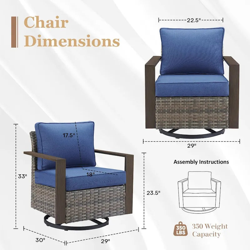 Fauteuil à bascule et pivotant d'extérieur en osier gris
