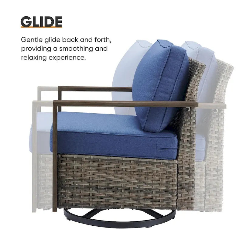 Fauteuil à bascule et pivotant d'extérieur en osier gris