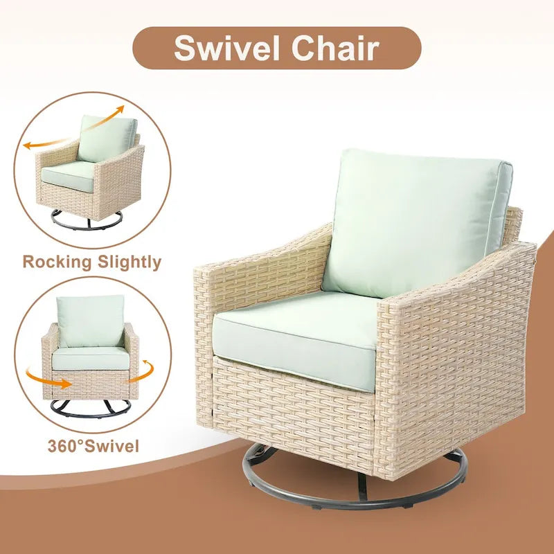 HOOOWOOO Ensemble de 6 meubles de patio en osier avec table brasero