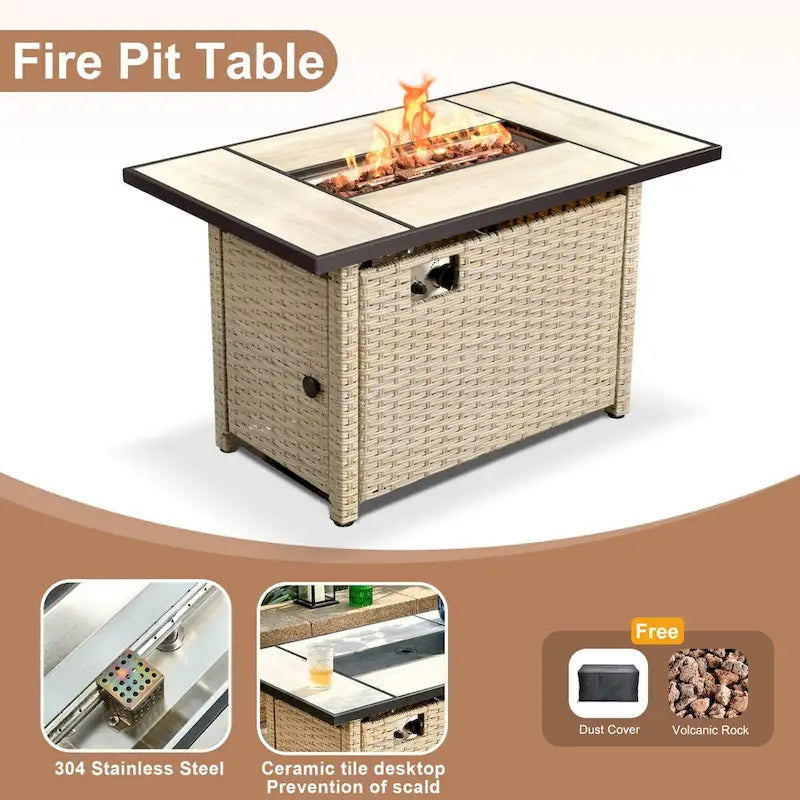 HOOOWOOO Ensemble de 6 meubles de patio en osier avec table brasero