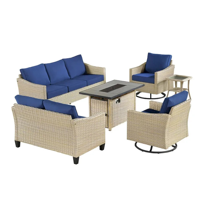 HOOOWOOO Ensemble de 6 meubles de patio en osier avec table brasero