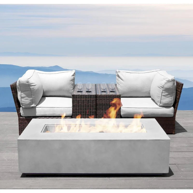 LSI Grey Aluminum and Wicker 5-piece Cup Table Fire Pit Set
