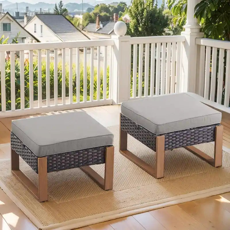 Wicker Rattan Outdoor Footstool Footrest Seat - Brown