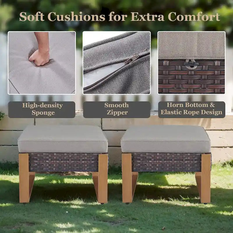 Repose-pieds/Siège extérieur en rotin osier - Marron