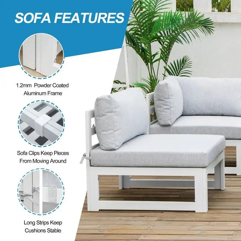 FINCATI Ensemble de Meubles de Salon de Jardin Modulable en Aluminium, 9 Pièces, avec Table