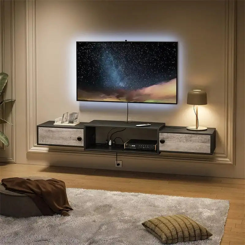 Étagère Console Murale Moderne pour Média - 27,9P x 139,7L x 20,1H cm