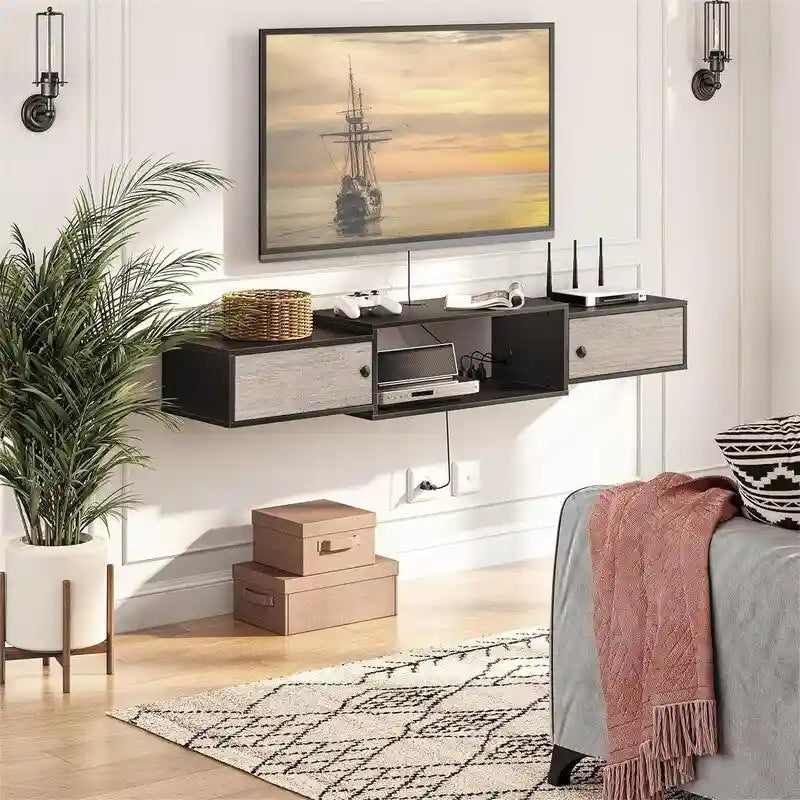 Étagère Console Murale Moderne pour Média - 27,9P x 139,7L x 20,1H cm