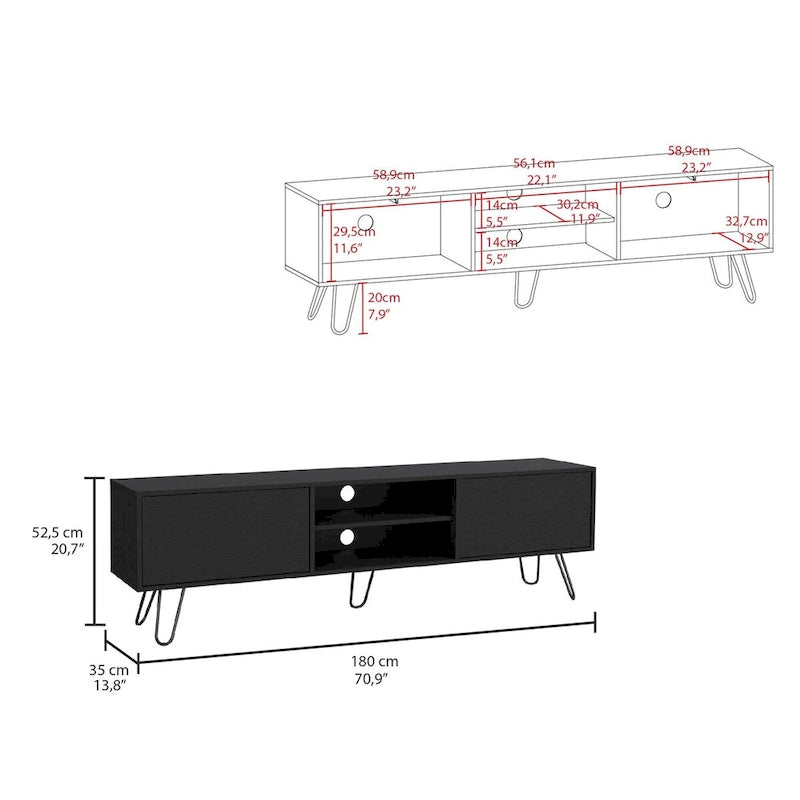 Meuble TV 2 portes Vassel Pieds épingle à cheveux