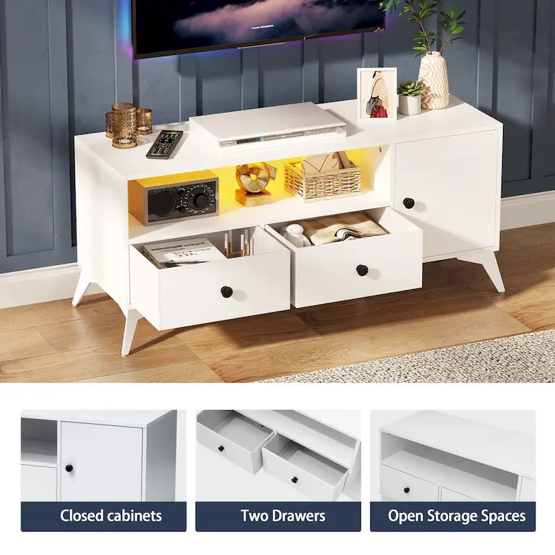 Meuble TV Console Table Lumineux LED RGB Armoire Ouverte Rangement Média Centre de Divertissement Gaming - 120 L x 40 l x 52 H cm