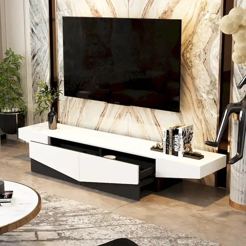Meuble TV, Meuble multimédia noir et blanc avec 2 tiroirs - 78,7W