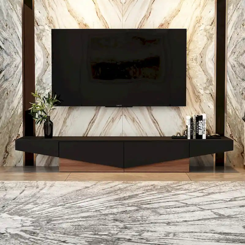 Meuble TV, Meuble multimédia noir et blanc avec 2 tiroirs - 78,7W