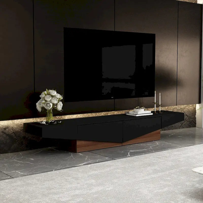 Meuble TV, Meuble multimédia noir et blanc avec 2 tiroirs - 78,7W