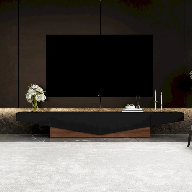 Meuble TV, Meuble multimédia noir et blanc avec 2 tiroirs - 78,7W