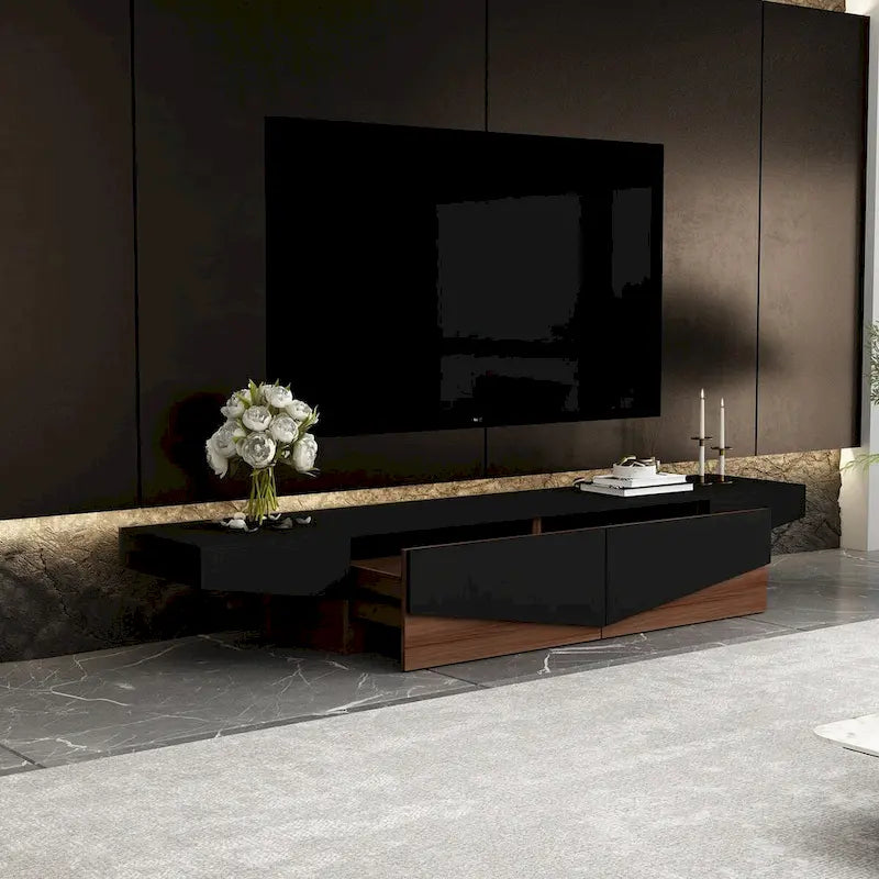 Meuble TV, Meuble multimédia noir et blanc avec 2 tiroirs - 78,7W