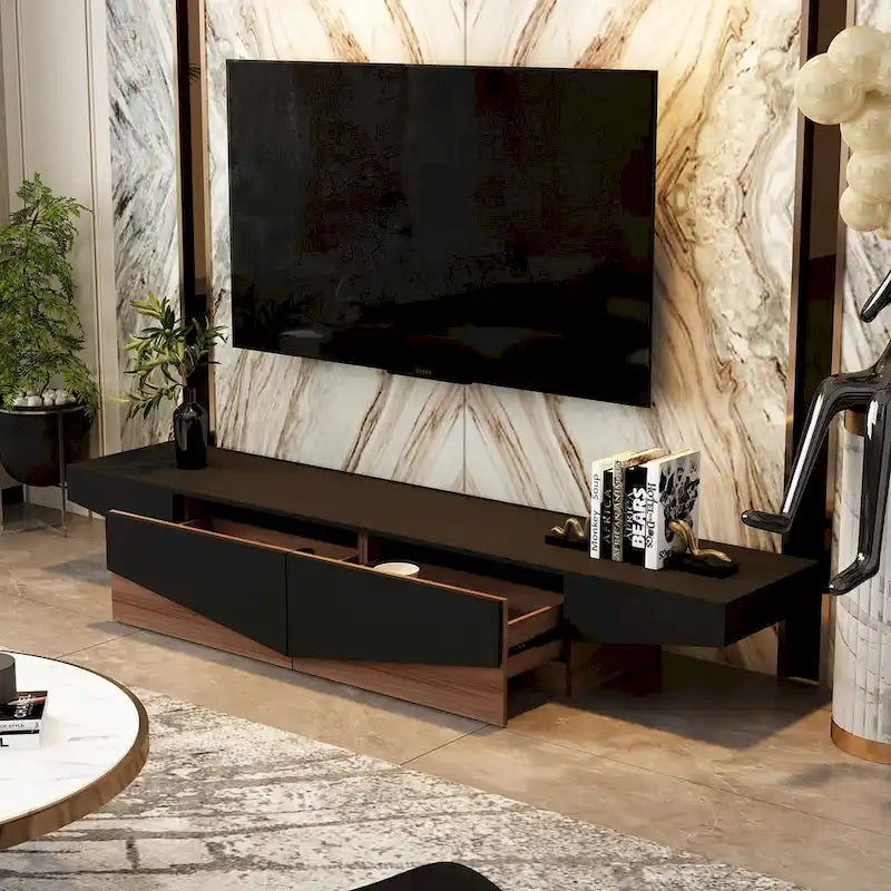 Meuble TV, Meuble multimédia noir et blanc avec 2 tiroirs - 78,7W