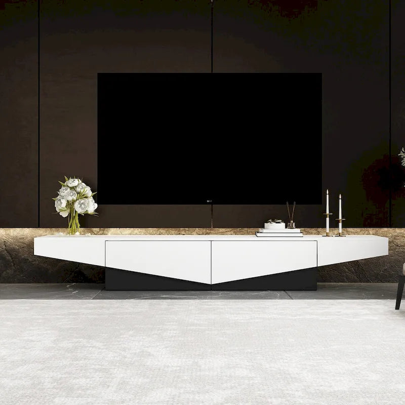 Meuble TV, Meuble multimédia noir et blanc avec 2 tiroirs - 78,7W
