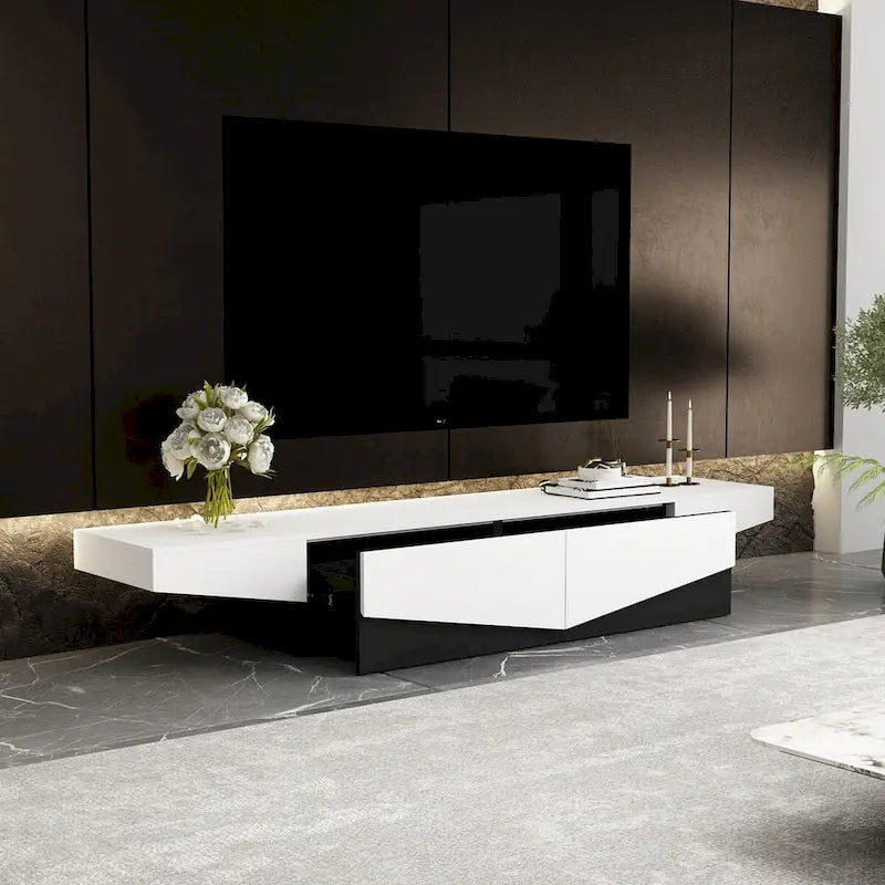 Meuble TV, Meuble multimédia noir et blanc avec 2 tiroirs - 78,7W