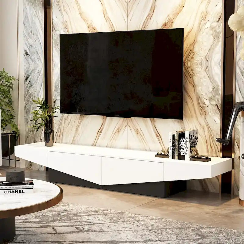 Meuble TV, Meuble multimédia noir et blanc avec 2 tiroirs - 78,7W