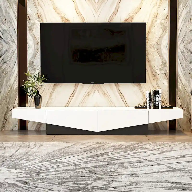 Meuble TV, Meuble multimédia noir et blanc avec 2 tiroirs - 78,7W