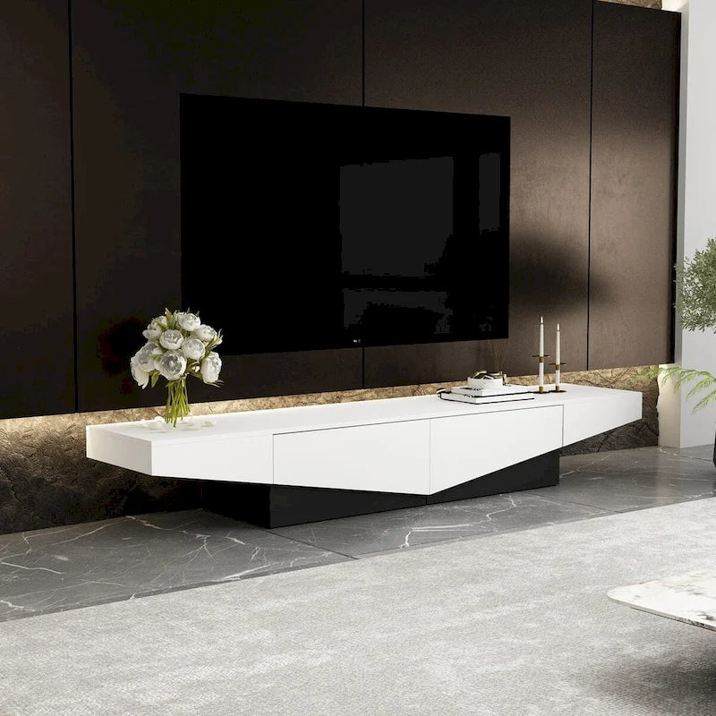 Meuble TV, Meuble multimédia noir et blanc avec 2 tiroirs - 78,7W