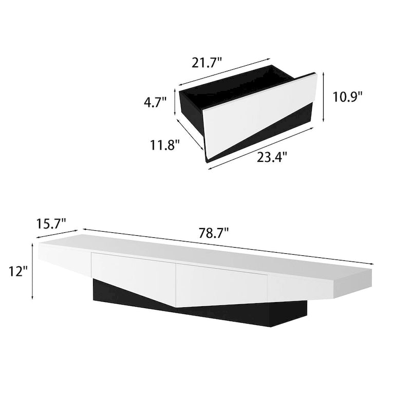 Meuble TV, Meuble multimédia noir et blanc avec 2 tiroirs - 78,7W
