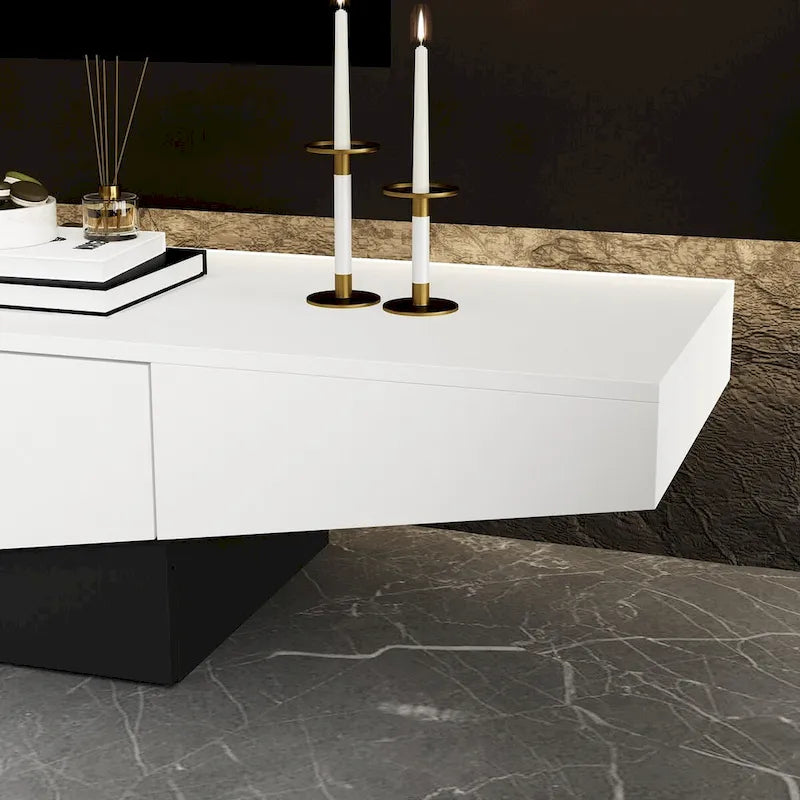 Meuble TV, Meuble multimédia noir et blanc avec 2 tiroirs - 78,7W