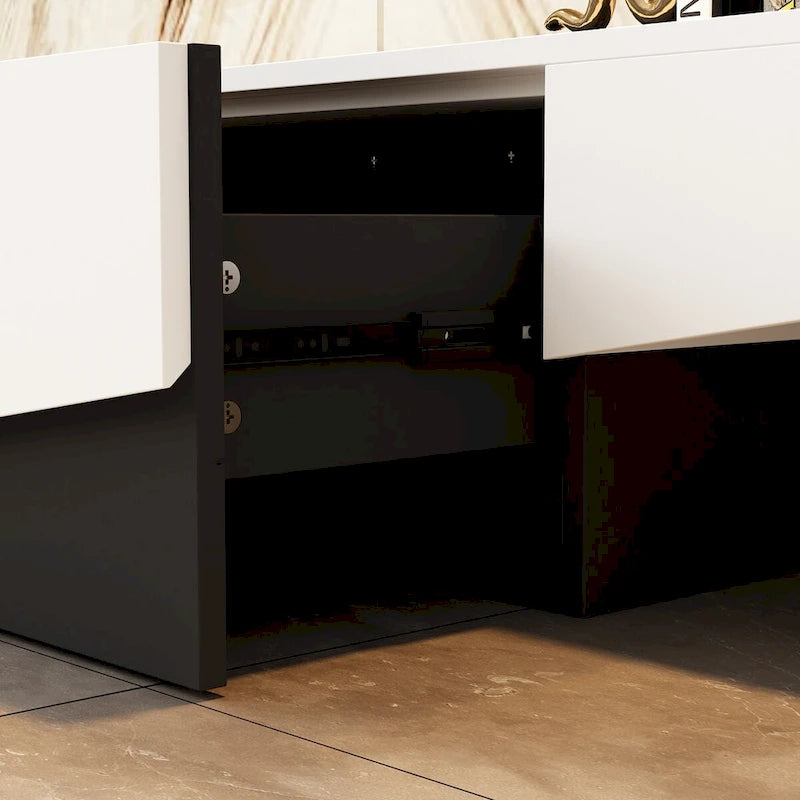 Meuble TV, Meuble multimédia noir et blanc avec 2 tiroirs - 78,7W