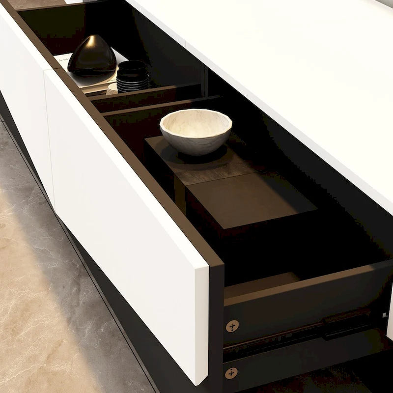 Meuble TV, Meuble multimédia noir et blanc avec 2 tiroirs - 78,7W