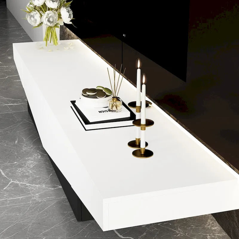 Meuble TV, Meuble multimédia noir et blanc avec 2 tiroirs - 78,7W