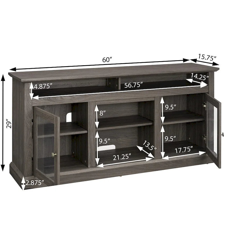 Meuble TV en bois de 60 po avec espace de rangement et ouvertures de gestion des câbles