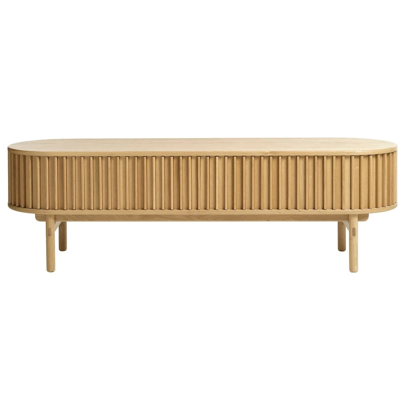 Meuble TV bas coulissant arrondi Rye Studio Mid-Century Modern, 63W, naturel - 18W x 63L x 19H