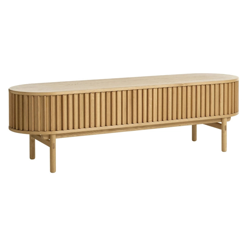 Meuble TV bas coulissant arrondi Rye Studio Mid-Century Modern, 63W, naturel - 18W x 63L x 19H