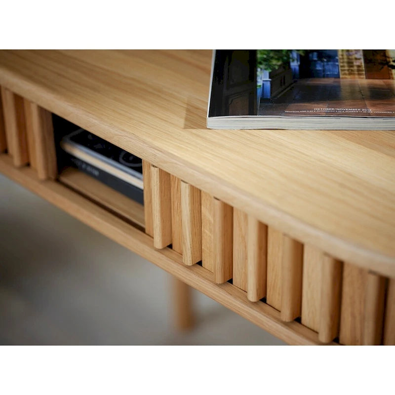 Meuble TV bas coulissant arrondi Rye Studio Mid-Century Modern, 63W, naturel - 18W x 63L x 19H