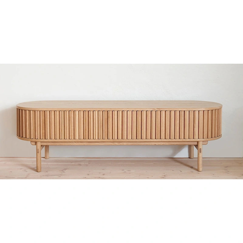 Meuble TV bas coulissant arrondi Rye Studio Mid-Century Modern, 63W, naturel - 18W x 63L x 19H