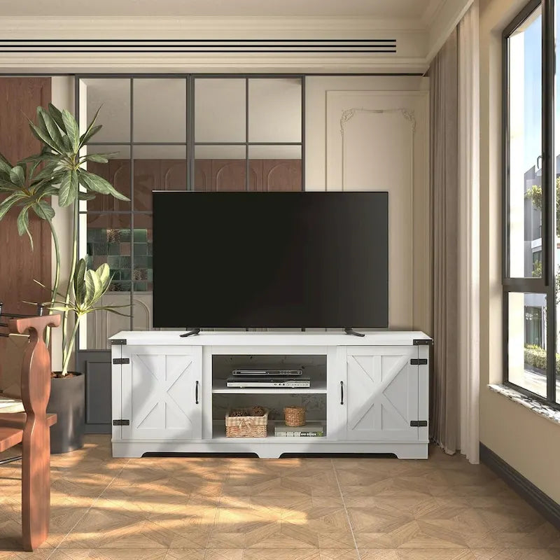 Meuble TV moderne Roomfitters esprit ferme, console de divertissement d'inspiration grange