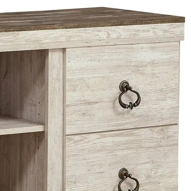 Meuble TV rustique de 60 pouces, poignées rondes, bois, blanc