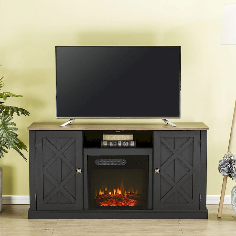 Meuble TV console de 54 po pour téléviseurs jusqu'à 60 po avec cheminée électrique - 54 po de largeur