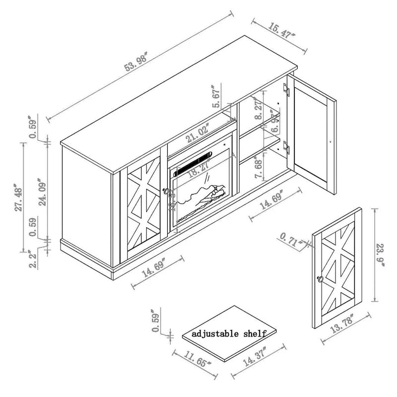 Meuble TV console de 54 po pour téléviseurs jusqu'à 60 po avec cheminée électrique - 54 po de largeur