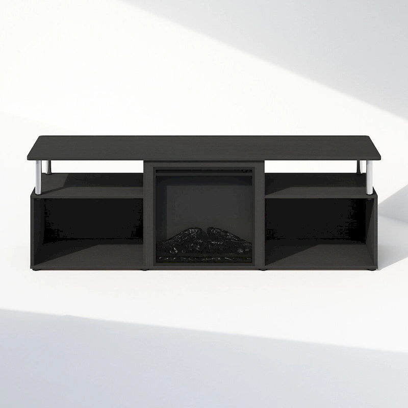 Meuble TV Furinno Jensen avec cheminée électrique décorative sans chauffage et rangement ouvert, pour téléviseurs jusqu'à 70 pouces