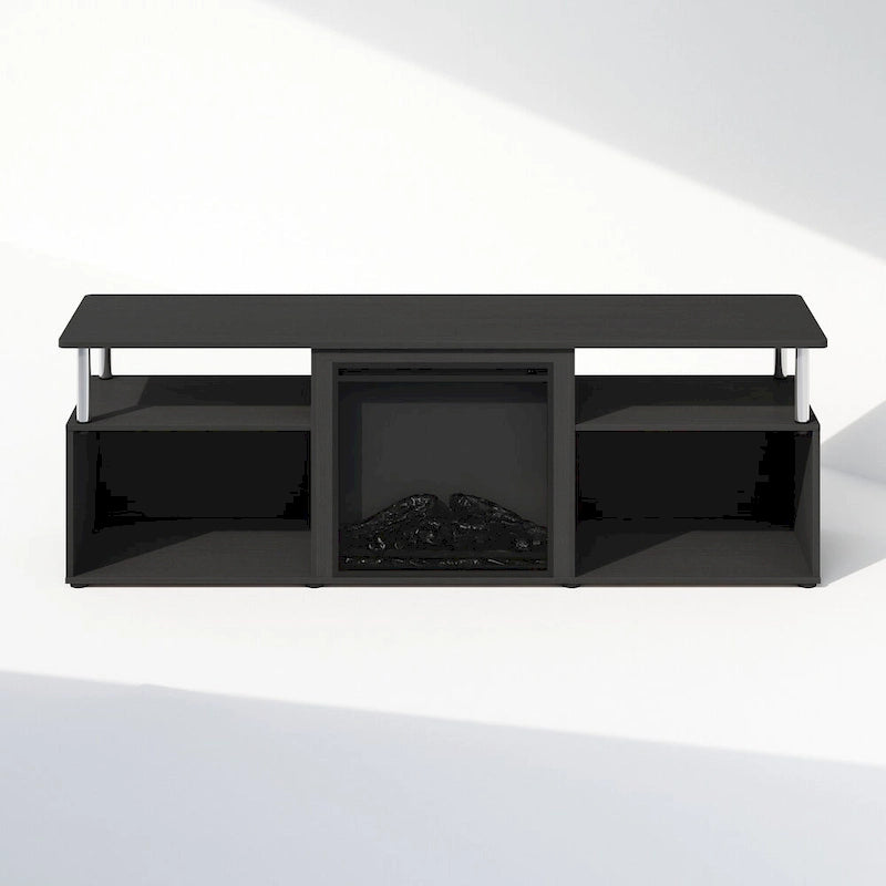 Meuble TV Furinno Jensen avec cheminée électrique décorative sans chauffage et rangement ouvert, pour téléviseurs jusqu'à 70 pouces