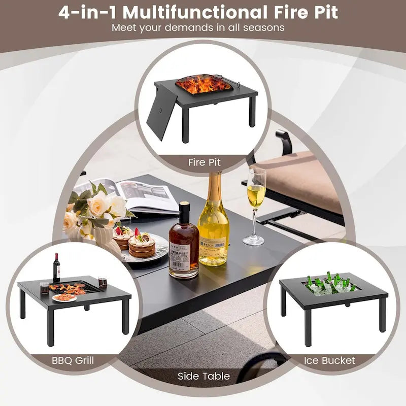 Ensemble de salle à manger d'extérieur 5 pièces chaises berçantes robustes avec table brasero