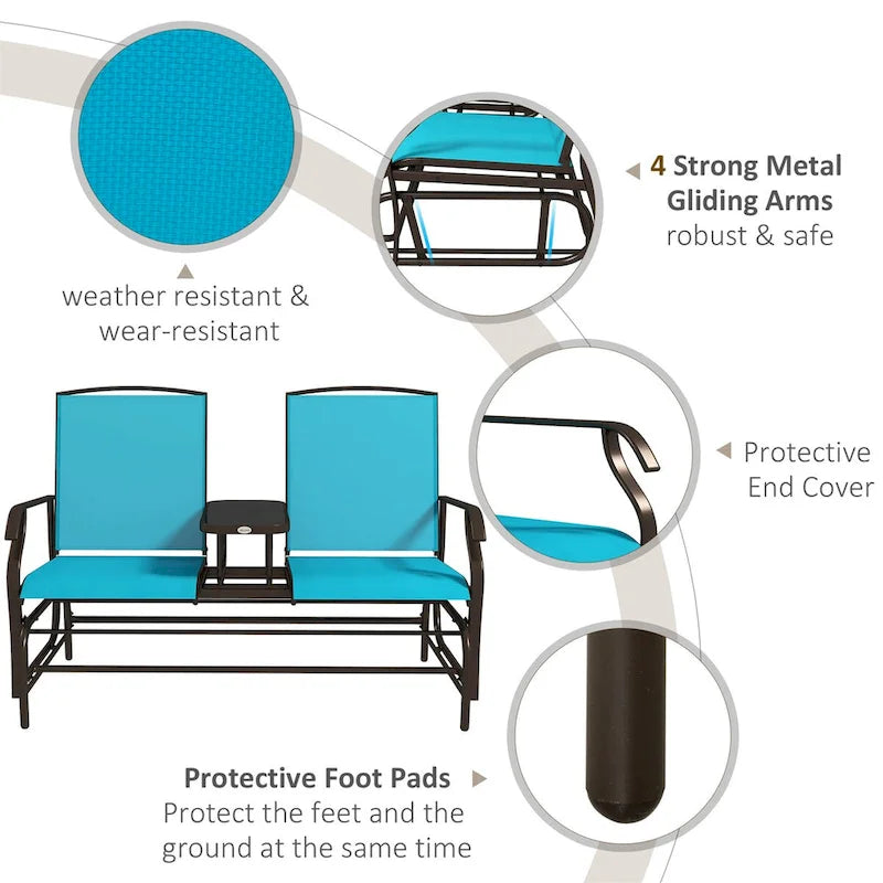 Banc à bascule d'extérieur avec table centrale