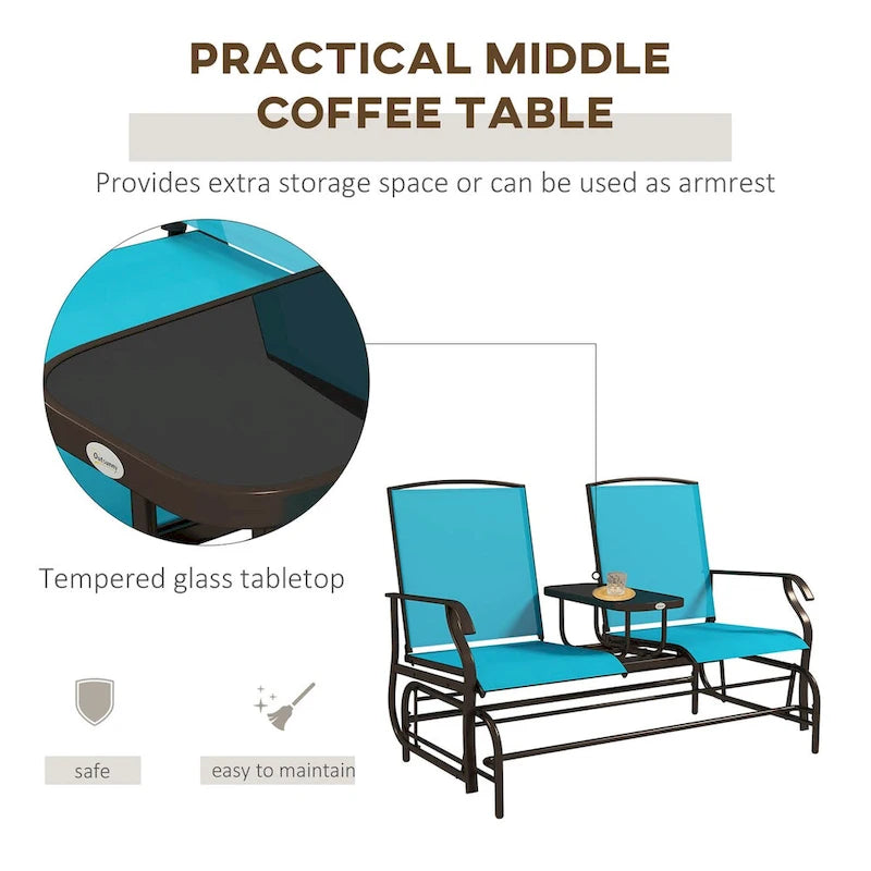 Banc à bascule d'extérieur avec table centrale
