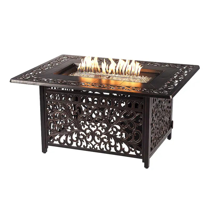 Ensemble table brasero en aluminium noir avec quatre fauteuils de club